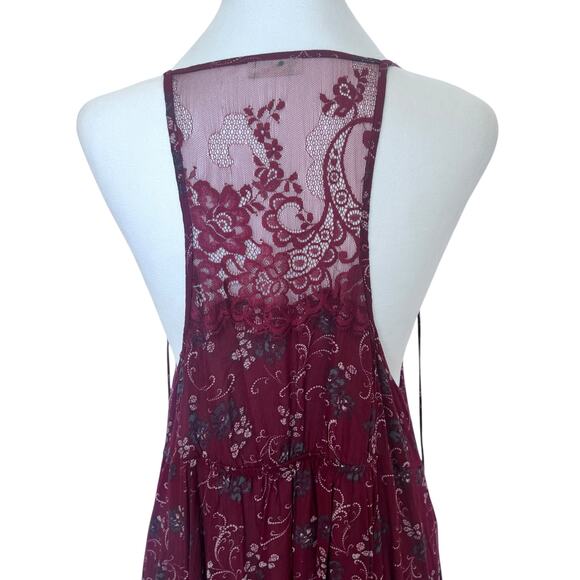 FREE PEOPLE INTIMATELY BURGUNDY LACE FLORAL PRINT SHEER DRESS NIGHTGOWN NWT LG - Picture 6 of 15